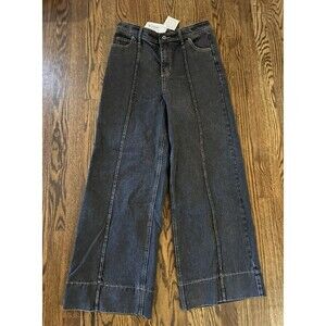 NWT New In Boutique Jeans Large High Waisted Wide Leg Black Pull On Y2K‎ Boho